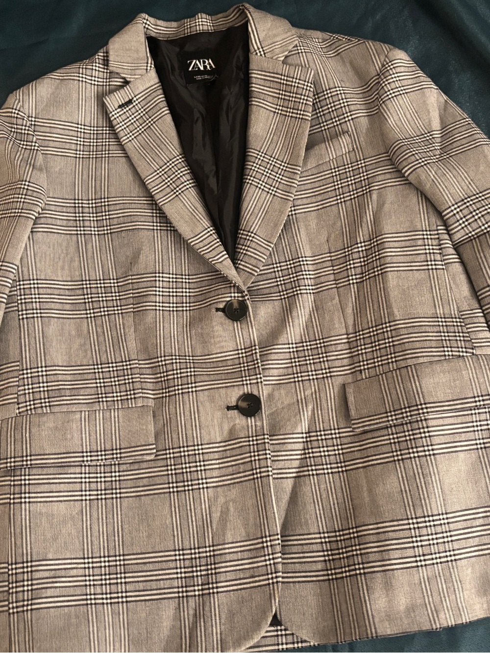 ZARA Women’s Oversized Gray Plaid Sport Coat - Blazer - Picture 3 of 4